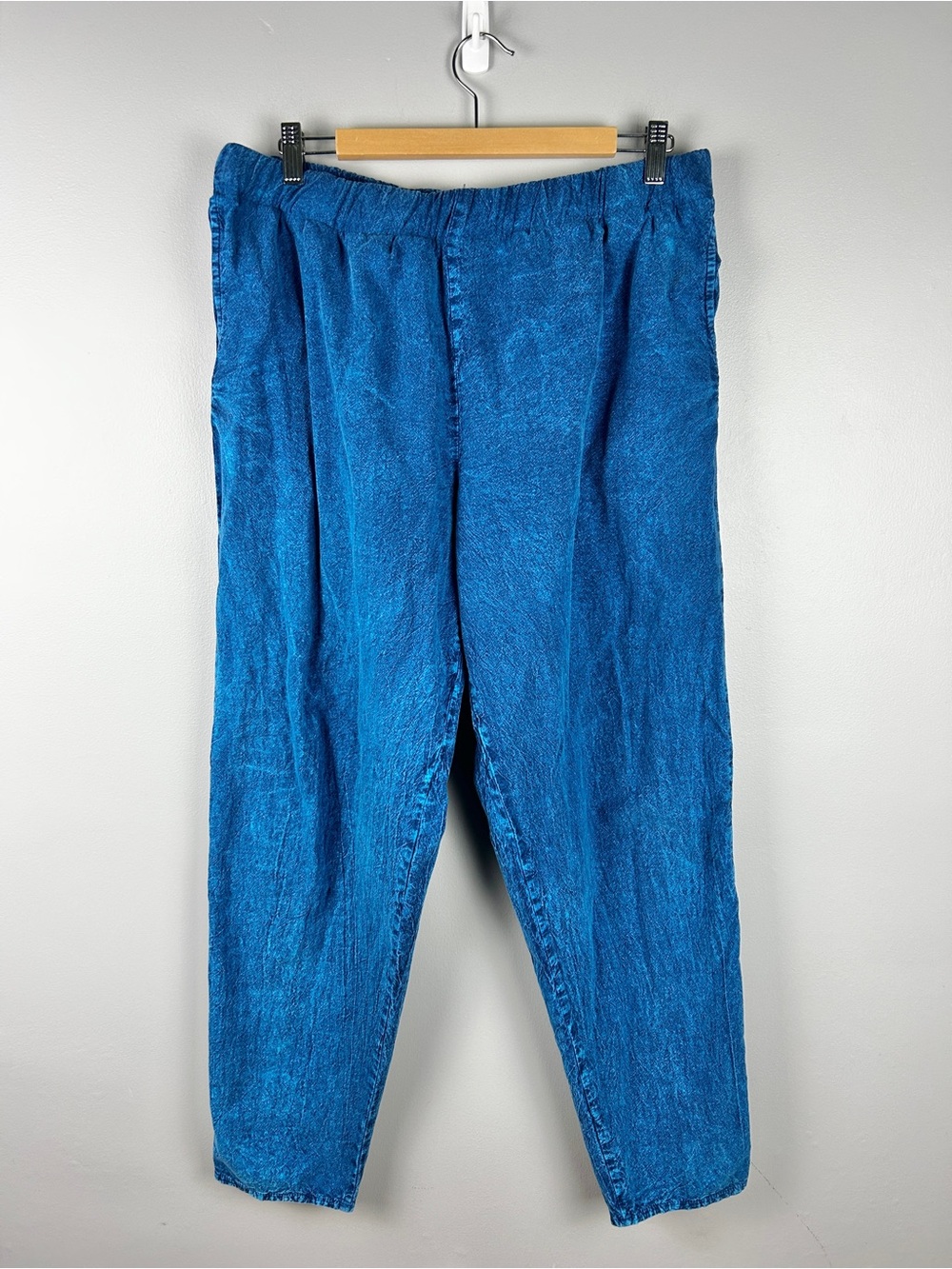 Vintage EZZEWEAR Cotton Pull On Pants Acid Wash Blue Large Surf Retro Coastal